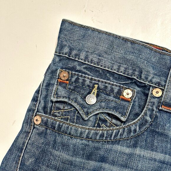 True Religion Jeans 38x30 Straight with Flaps Dark Wash Denim Blue - Picture 9 of 16